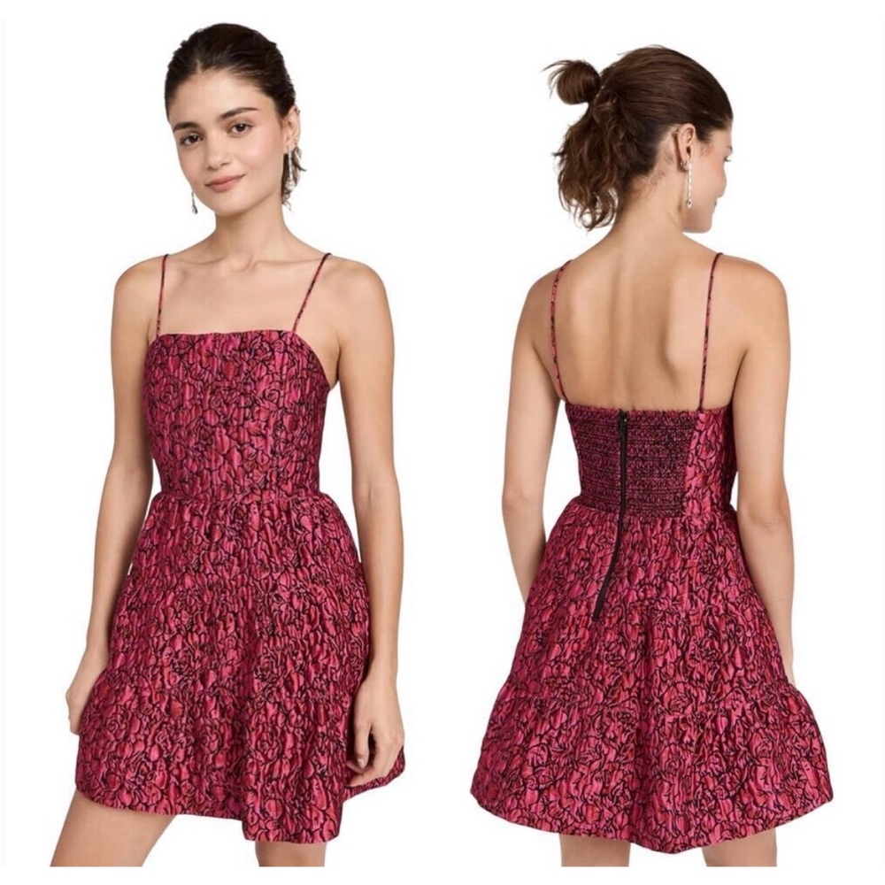 Alice + Olivia Jamila Floral Mini Dress Wild Pink Black  Boning Womens 4 Dressy